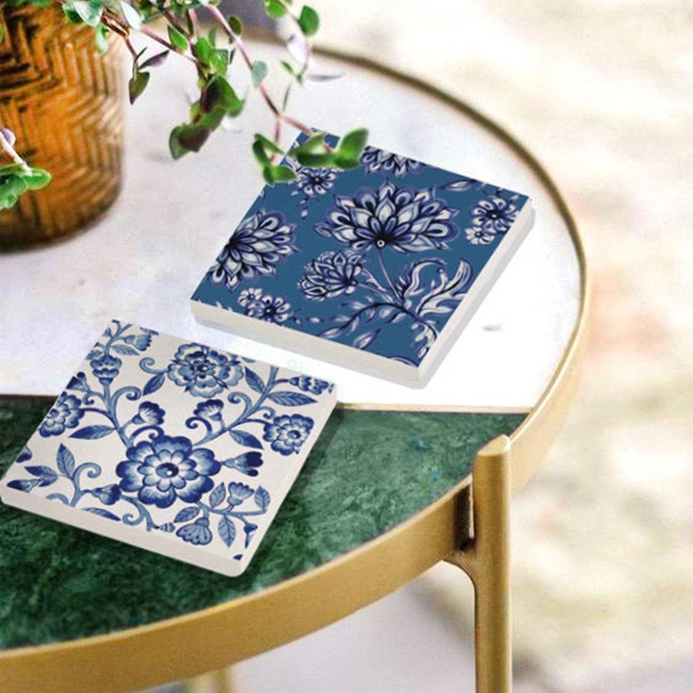 Fleur Bleu Coasters - Natural - Set of 2 by Rozi UK