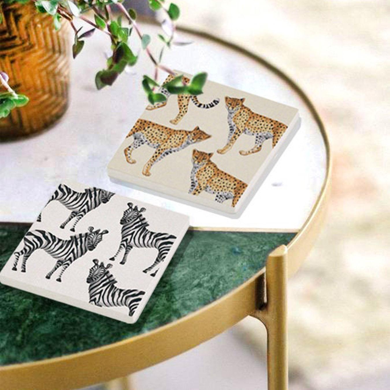 Stone Coasters - Zebra / Leopard - Set of 2 by Rozi UK