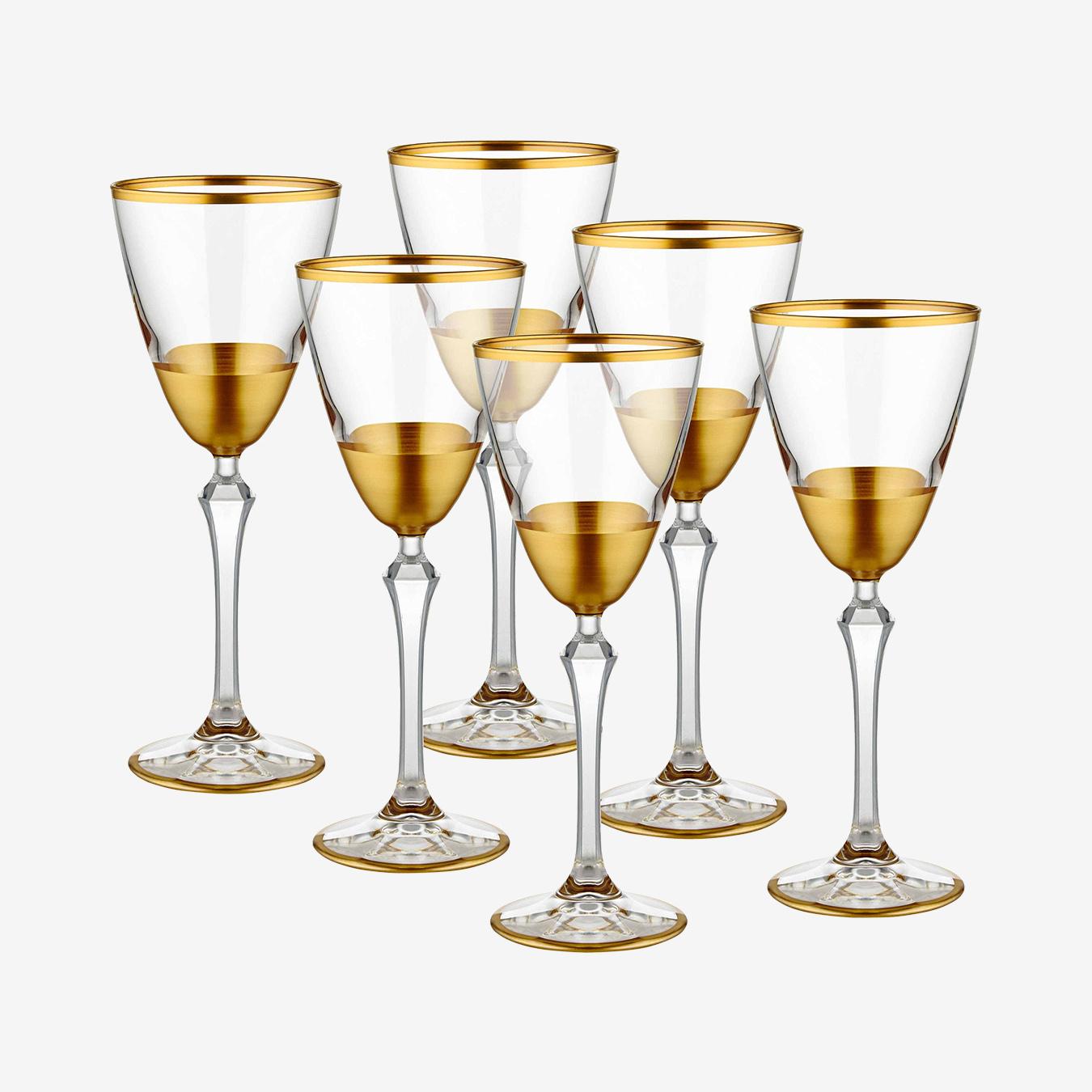 Glam Collection Wine Glasses - Gold - Set of 6 by Rozi UK