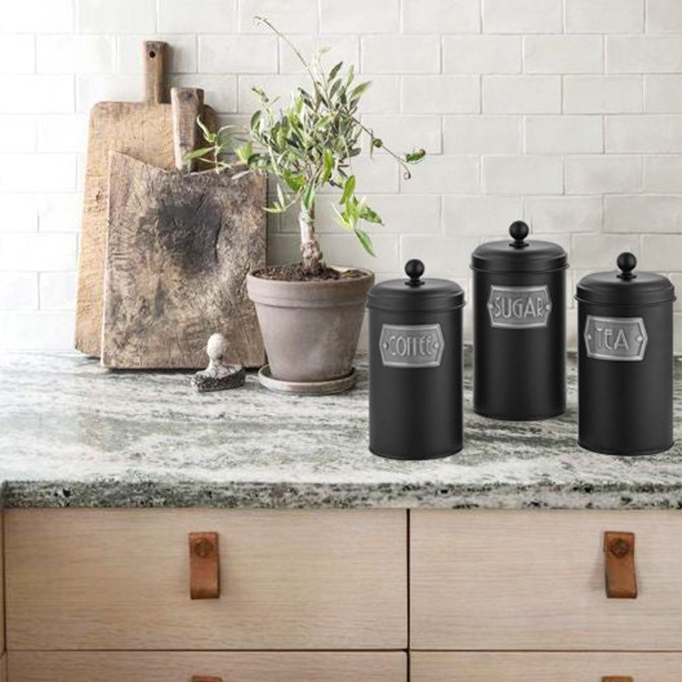 Coffee / Tea / Sugar Canister Set - Black by Rozi UK