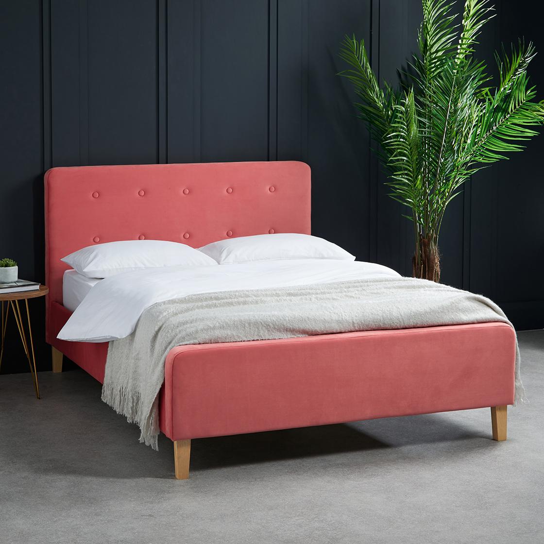 Pierre Velvet Upholstered Double Bed - Coral by G.M Furniture