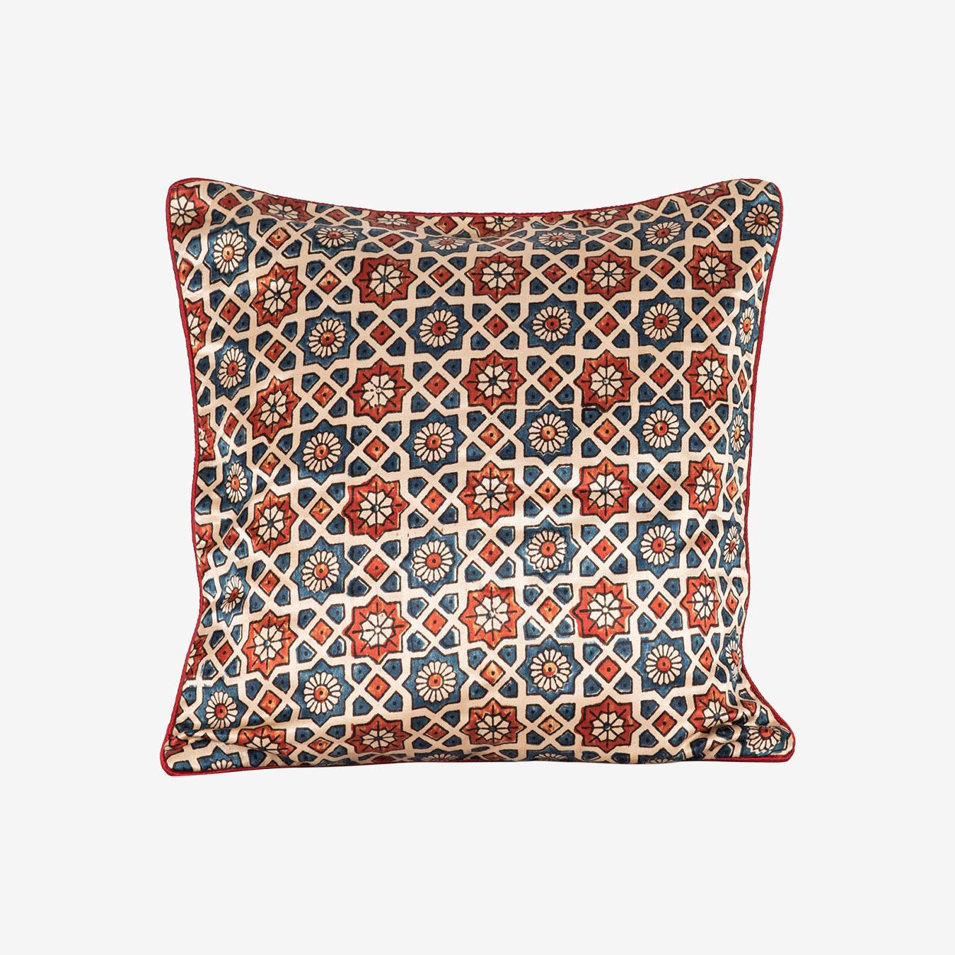 Geometric Flower Cushion Cover - Blue / Red - Silk by Sveže