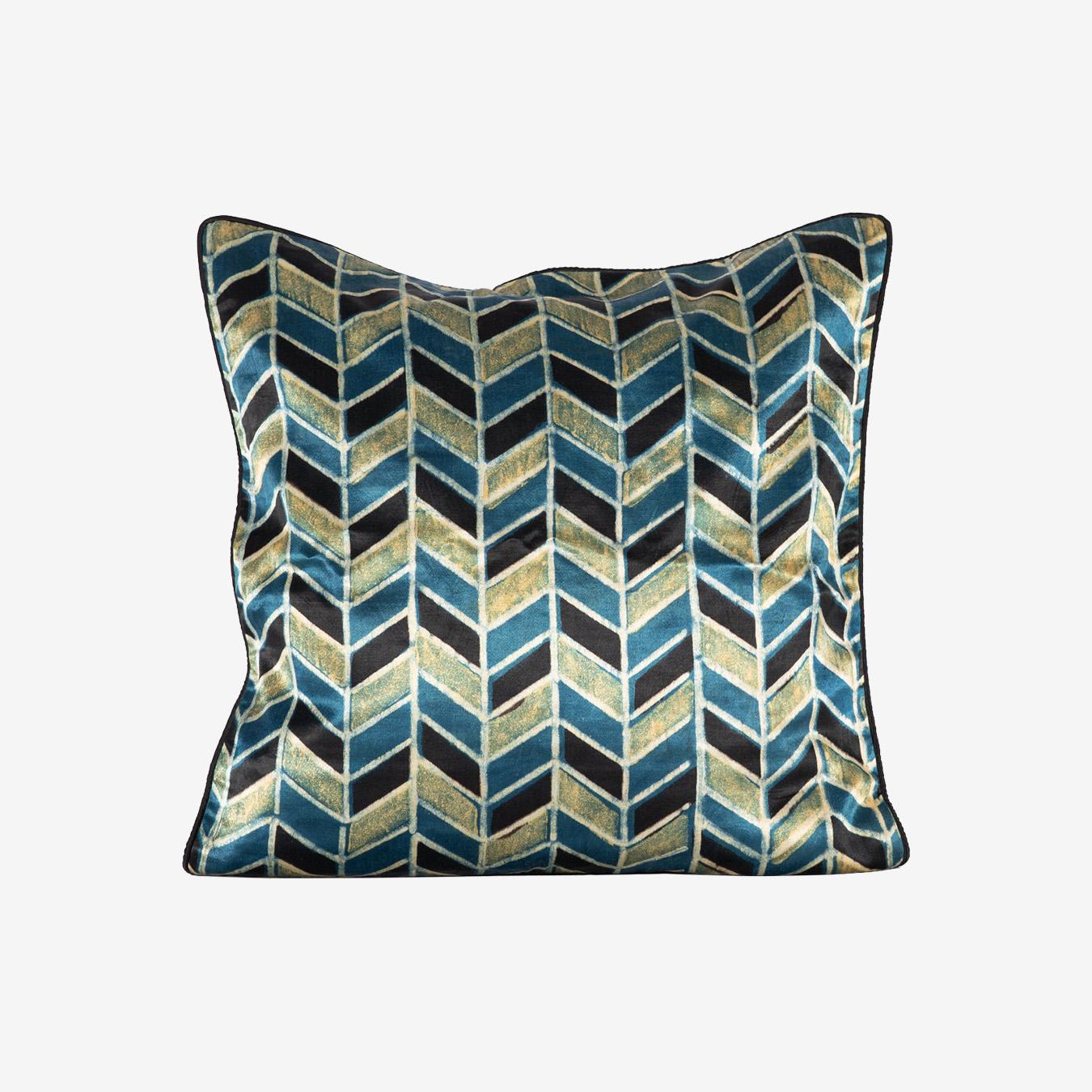 Geometric Chevron Cushion Cover - Blue / Black - Silk by Sveže