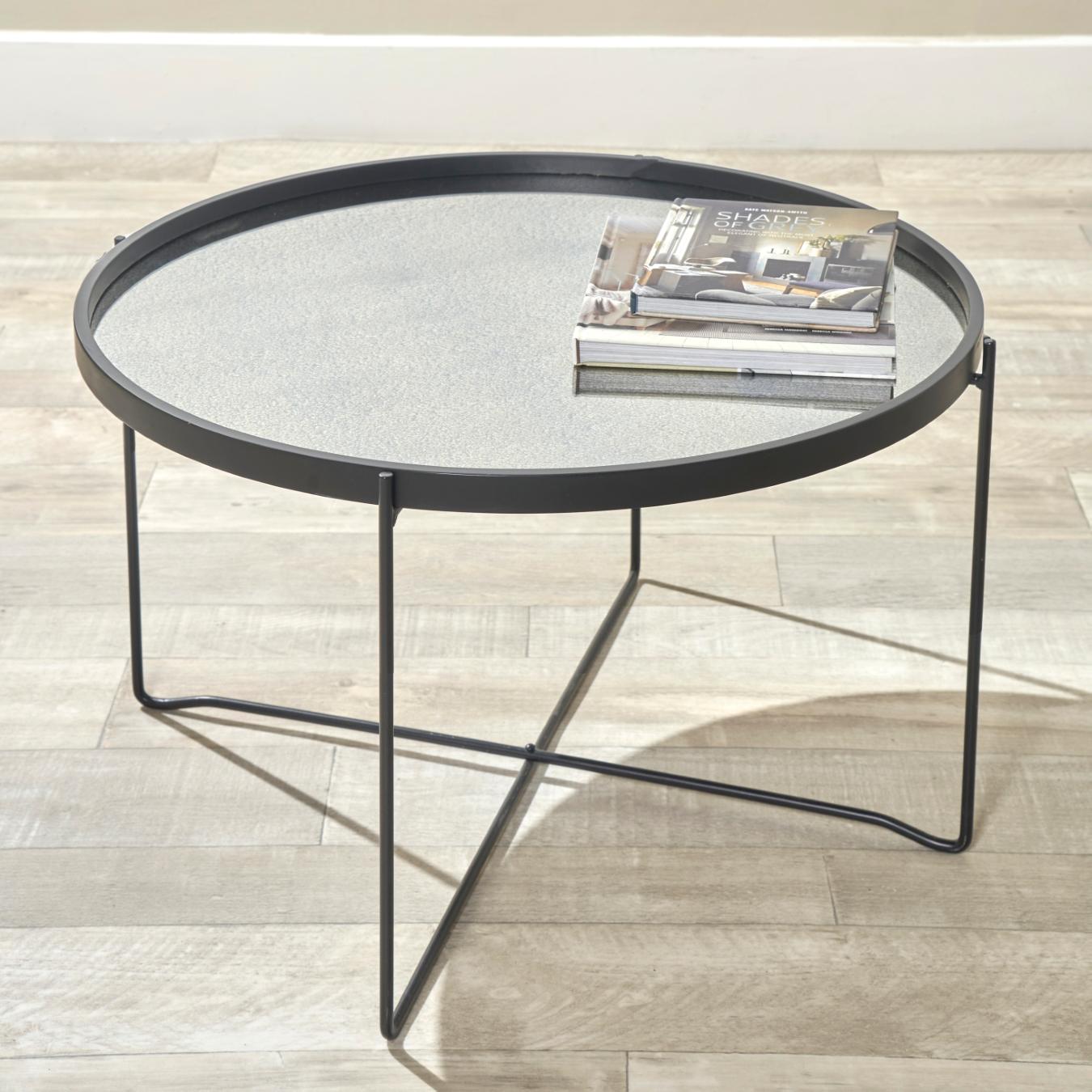 Voss Wood Veneer Coffee Table With Foxed Glass - Matt Black by Pacific Lifestyle