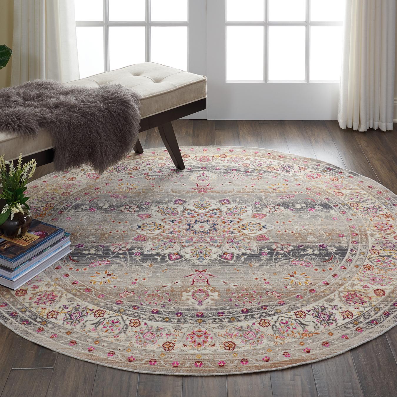 Vintage Kashan Grey Round Rug by Nourison UK