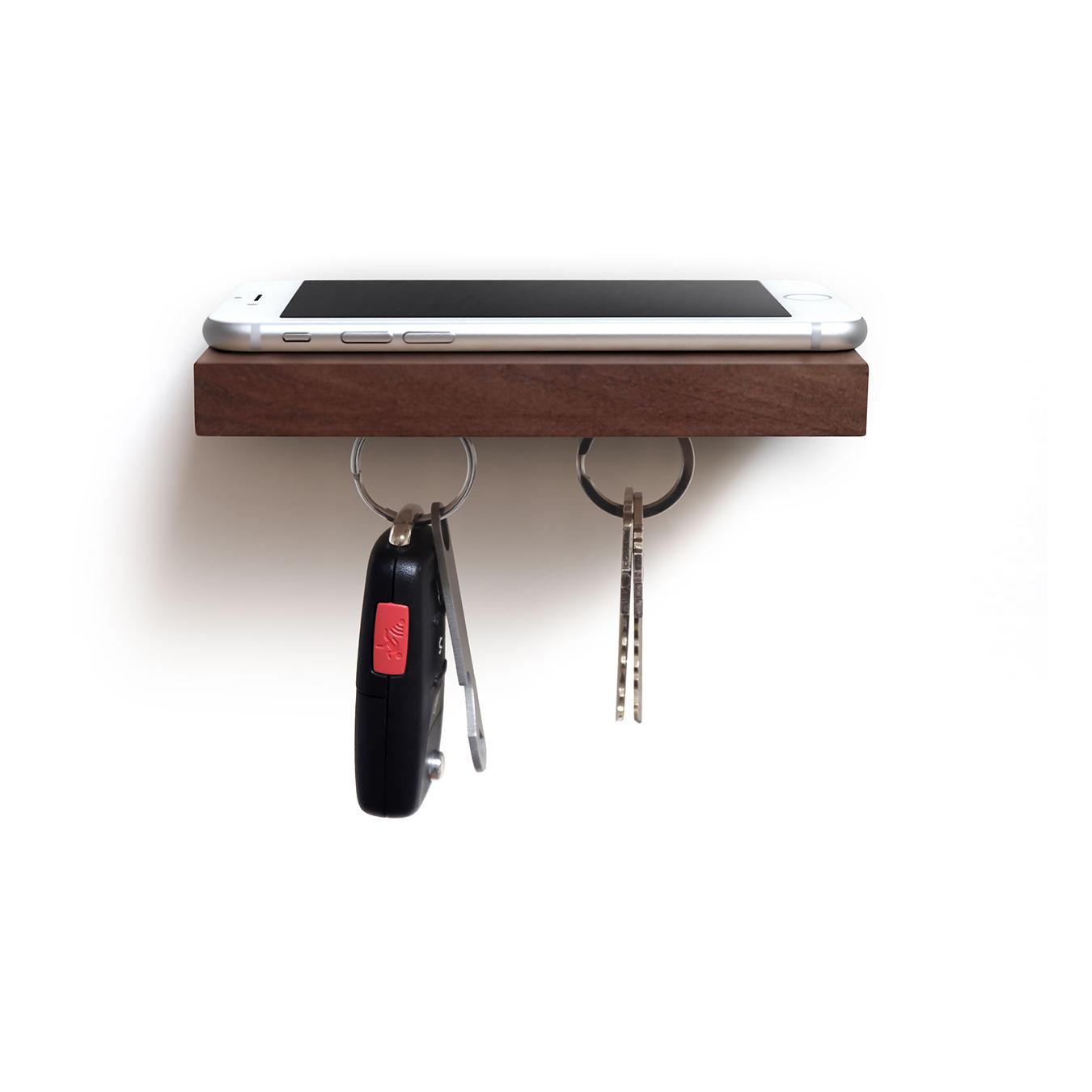 Plank Floating Shelf - Cell Phone & Key Holder in Walnut Wood by iLoveHandles