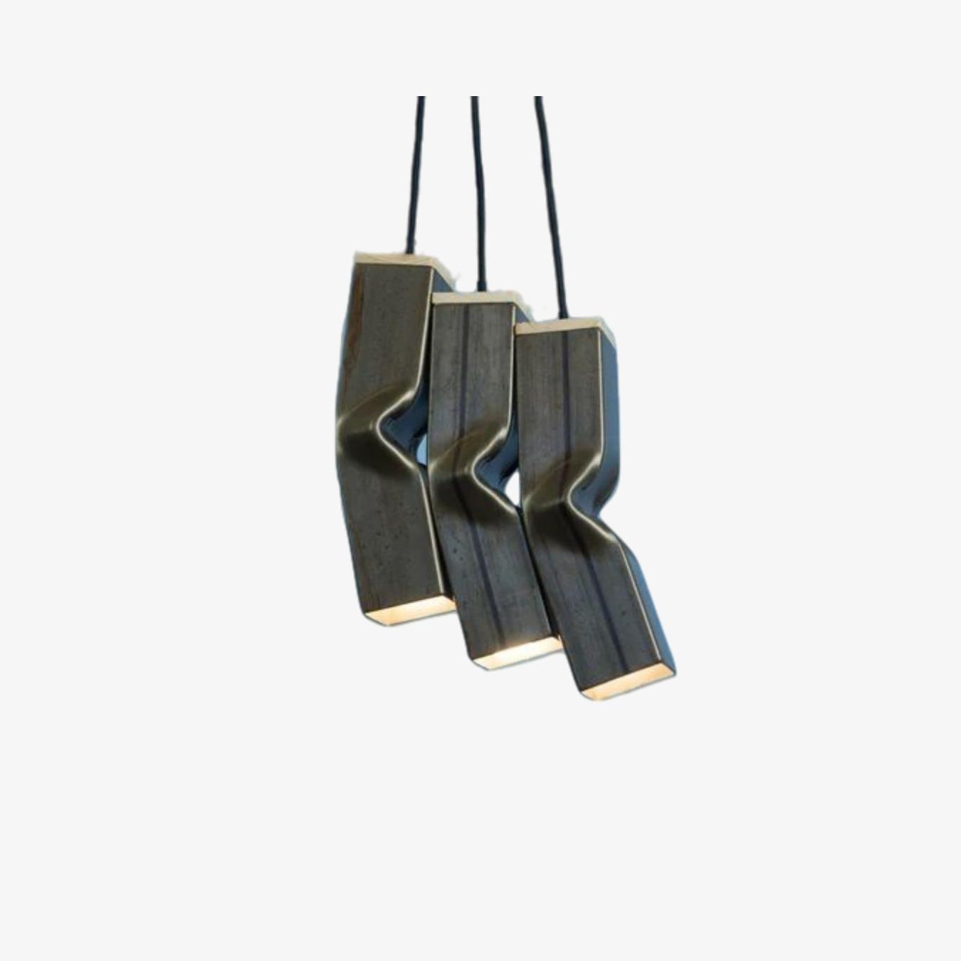 "Bendy" Triple Structured Steel Pendant Light - Raw - Set of 3