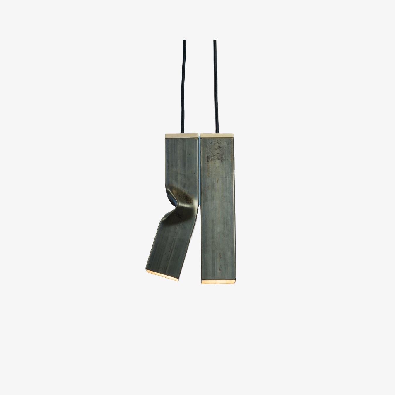 ""Andy" & "Bendy"" Structured Steel Pendant Light - Raw