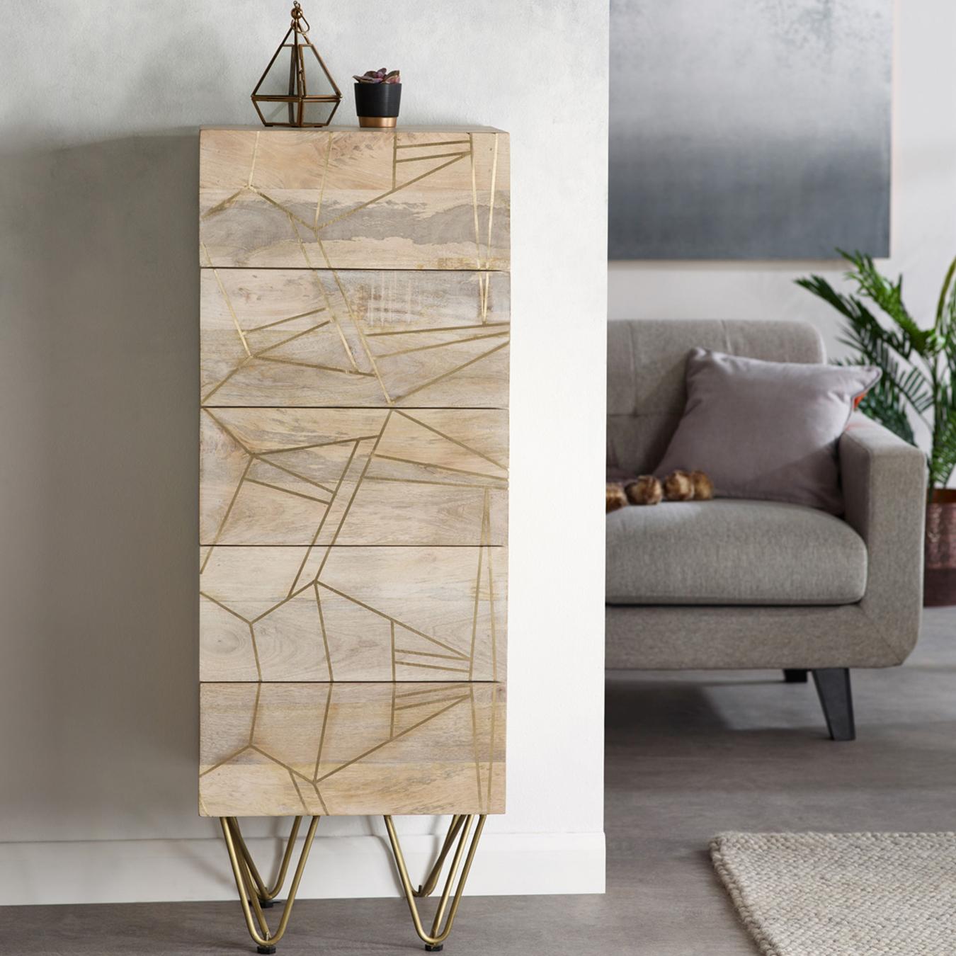 Tall Light Gold Chest of Drawers by Indian Hub