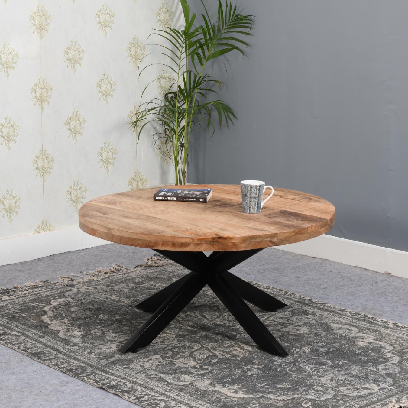 smyril Coffee Table With Metal Spider Legs - Solid Wood by Indian Hub
