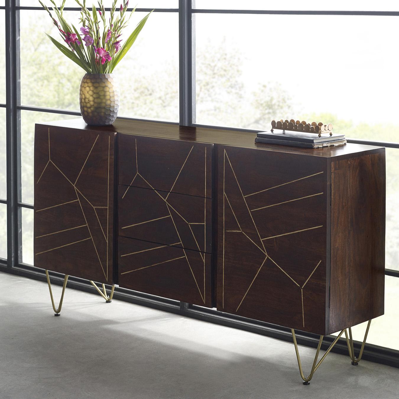 Dark Gold XL Sideboard with 3 Drawers by Indian Hub