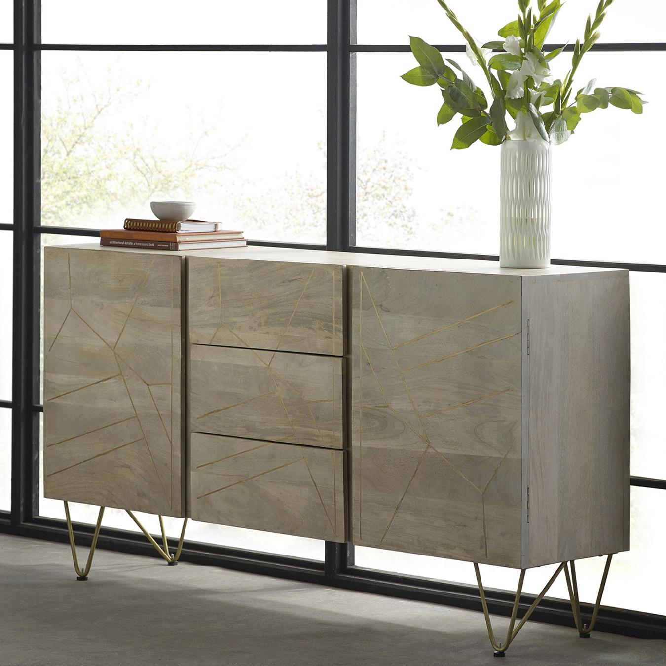 Light Gold XL Sideboard with 3 Drawers by Indian Hub