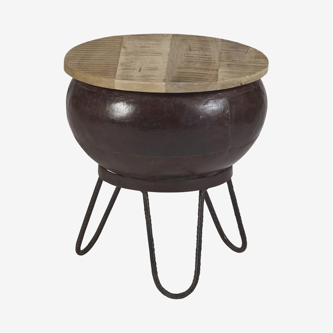 Round Low Seater Stool / Side Table - Natural Mango Wood by Indian Hub