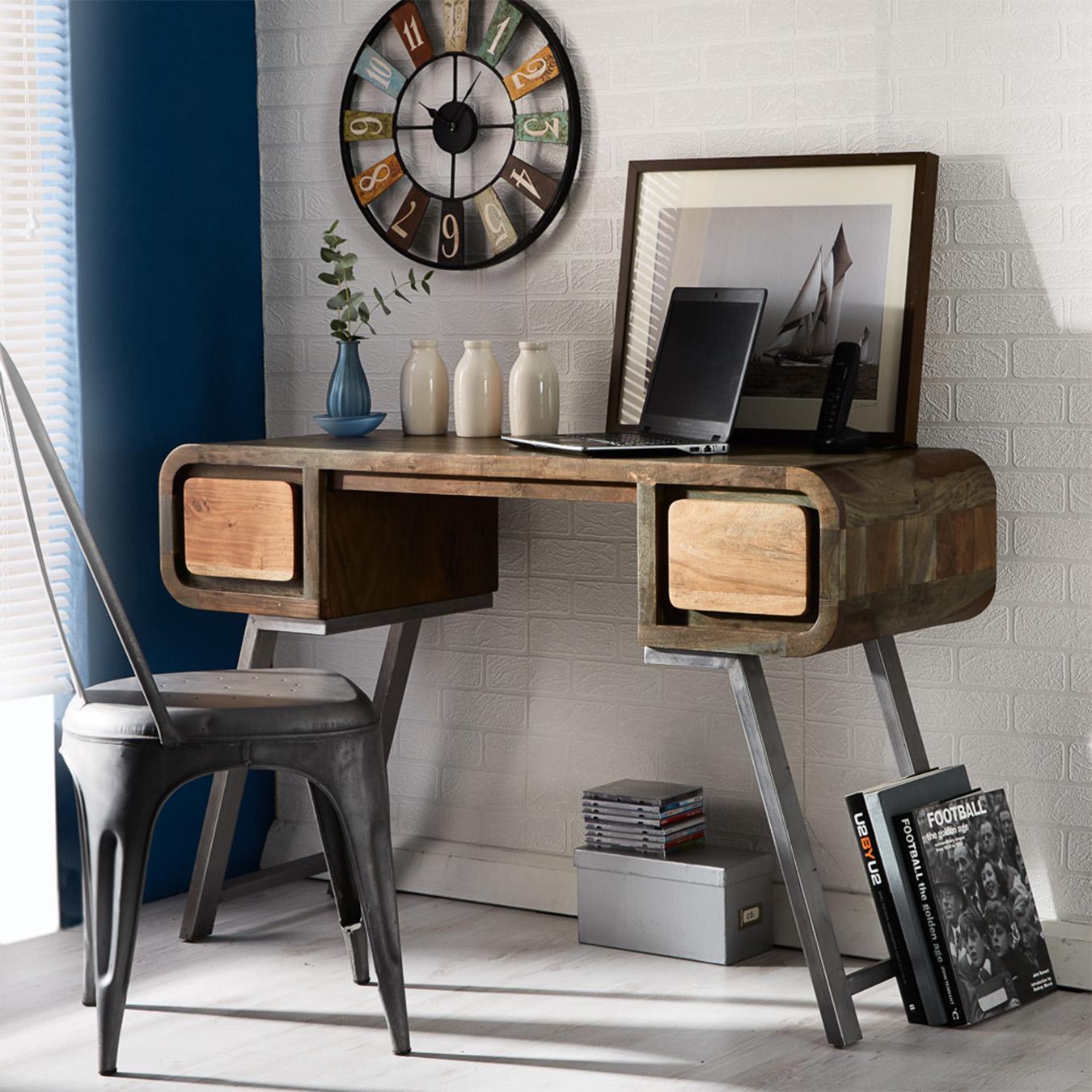 Retro Metal & Wood Desk by Indian Hub