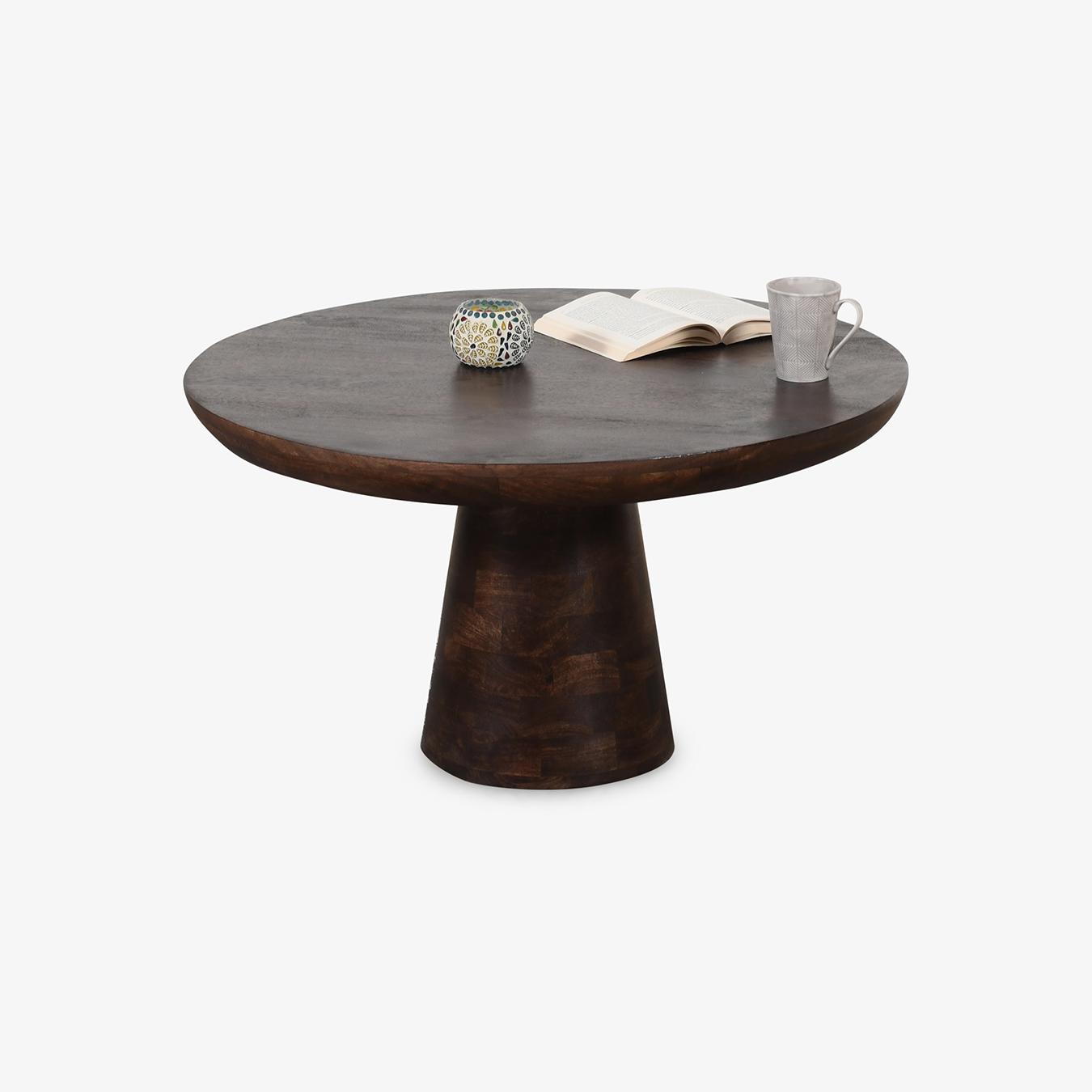 Natural Round Coffee Table - Solid Dark Wood by Indian Hub