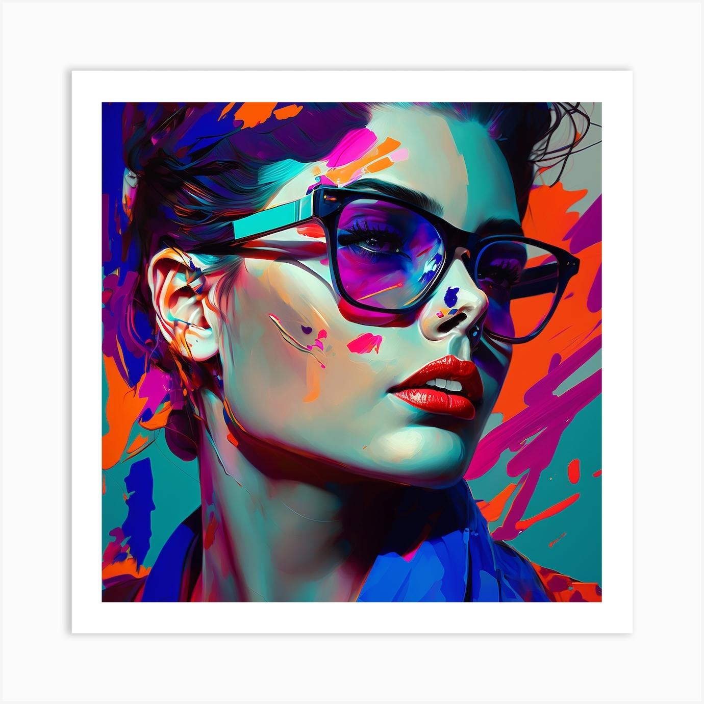 Oversized Sunglasses Fine Art Style Portrait Art Print by Kiki Kitsune