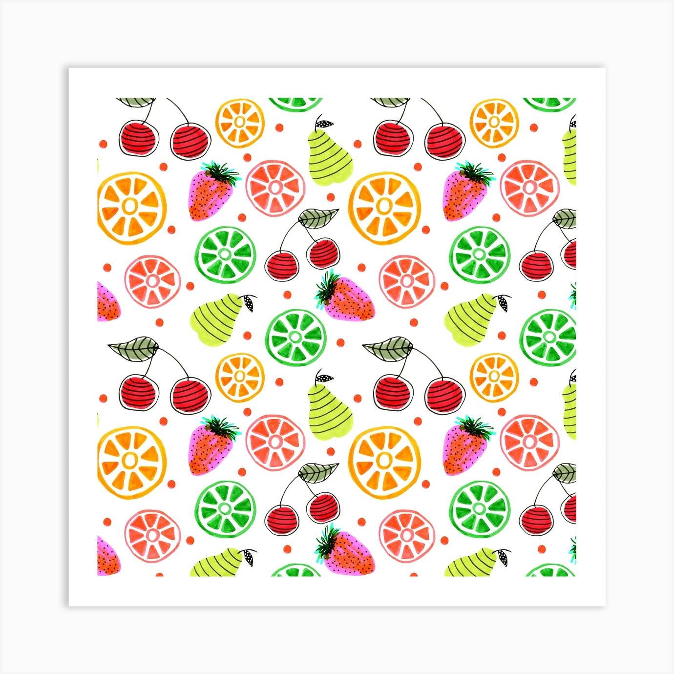 Green Orange Red Fruit Bowl Art Print by Shelworks Stationery