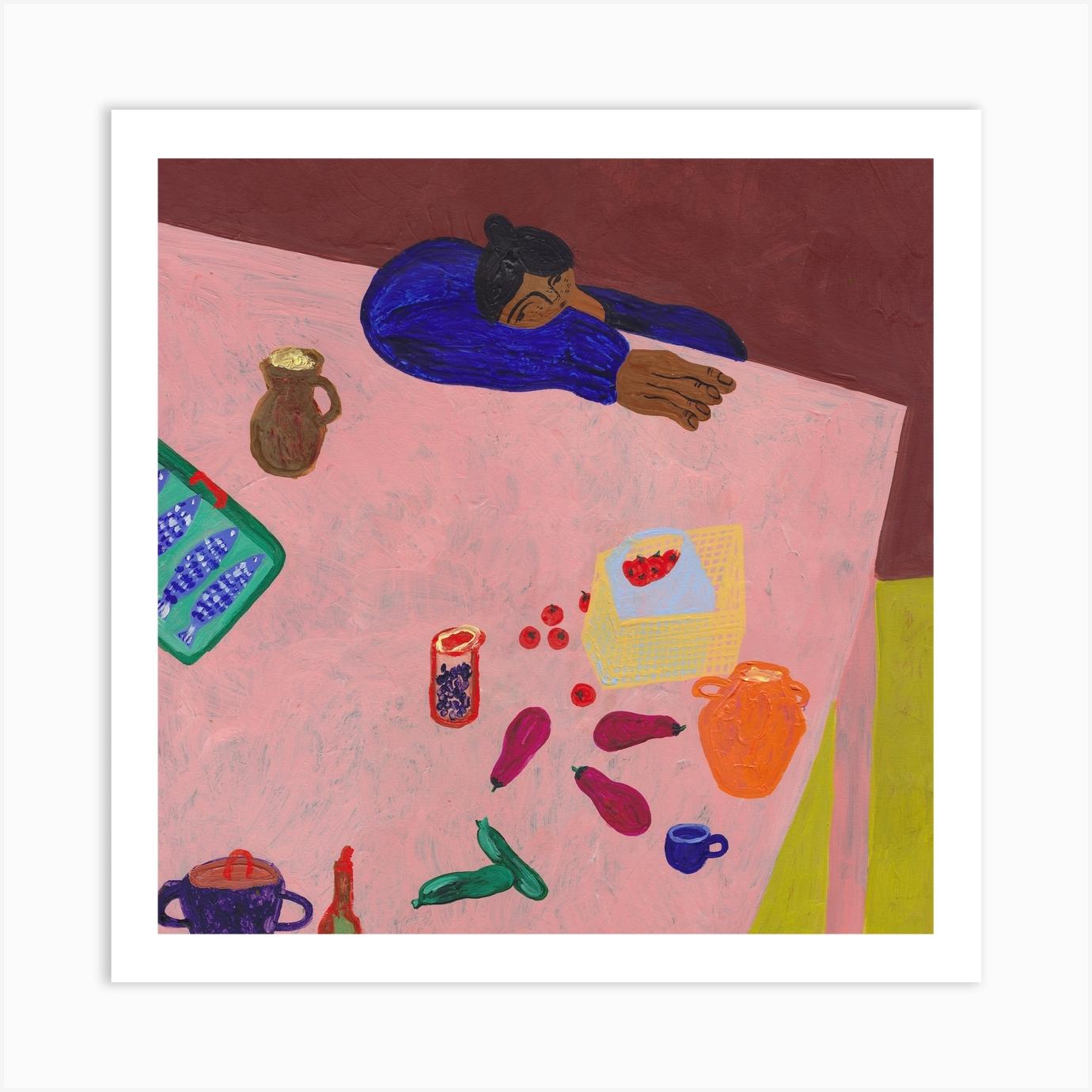 Resting On Table Square Art Print by Nudesandcroissants