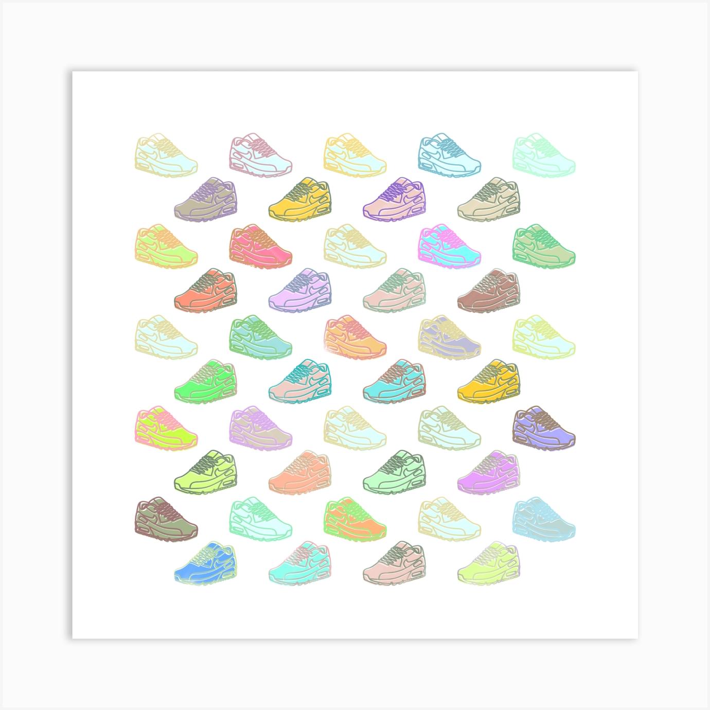 Colourful Sneakers pattern, trainers, shoes, illustration, wall art Art Print by Boo Cox