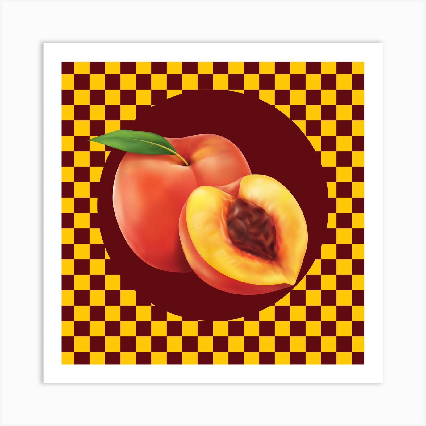 Peach On Checkered Background Art Print by Rev Store