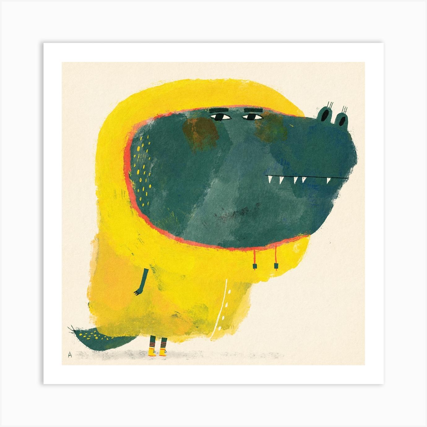 T Rex In A Rain Coat Square Art Print by Anna Süßbauer