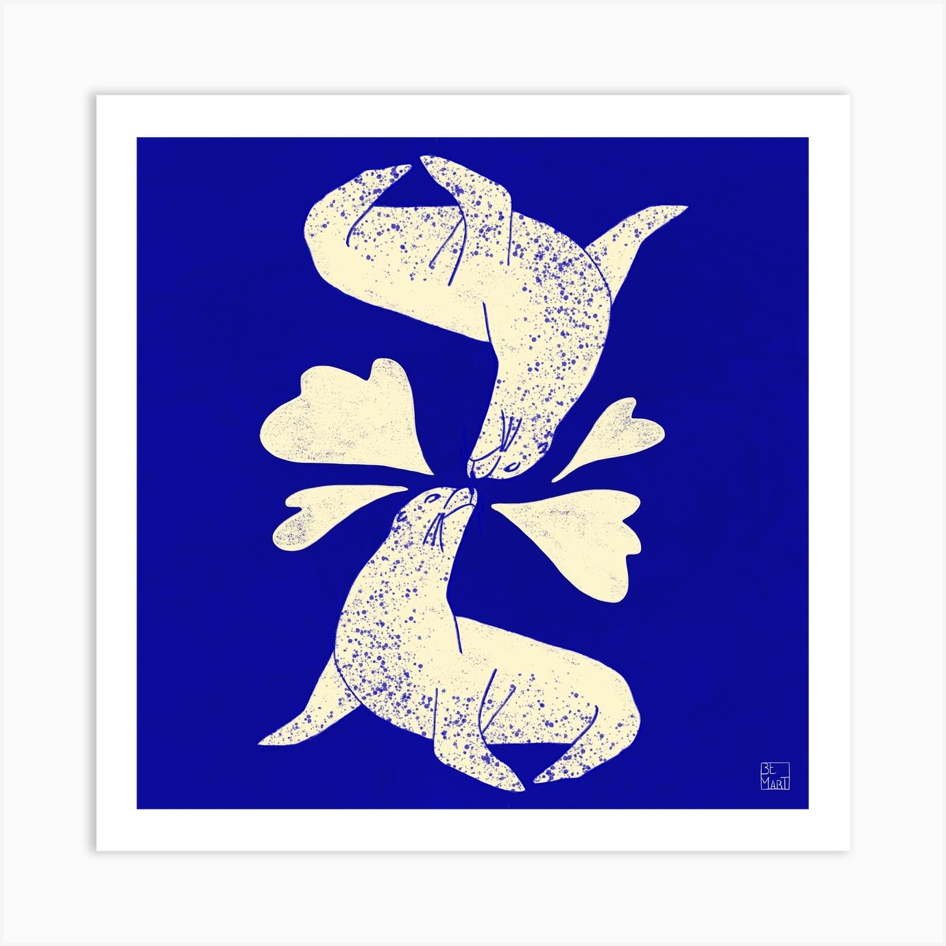 Seals In Love Square Art Print by Be Martt