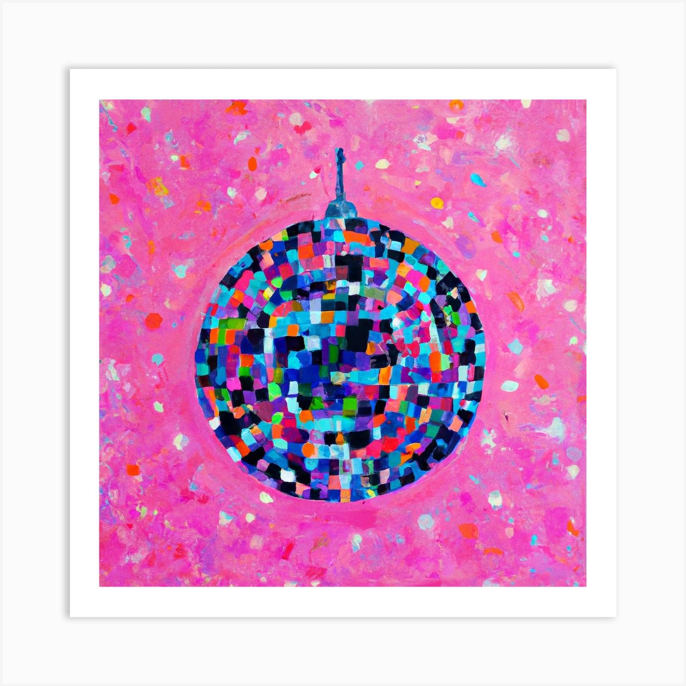 Disco Ball Pink Oil Paint Square Art Print by Mambo