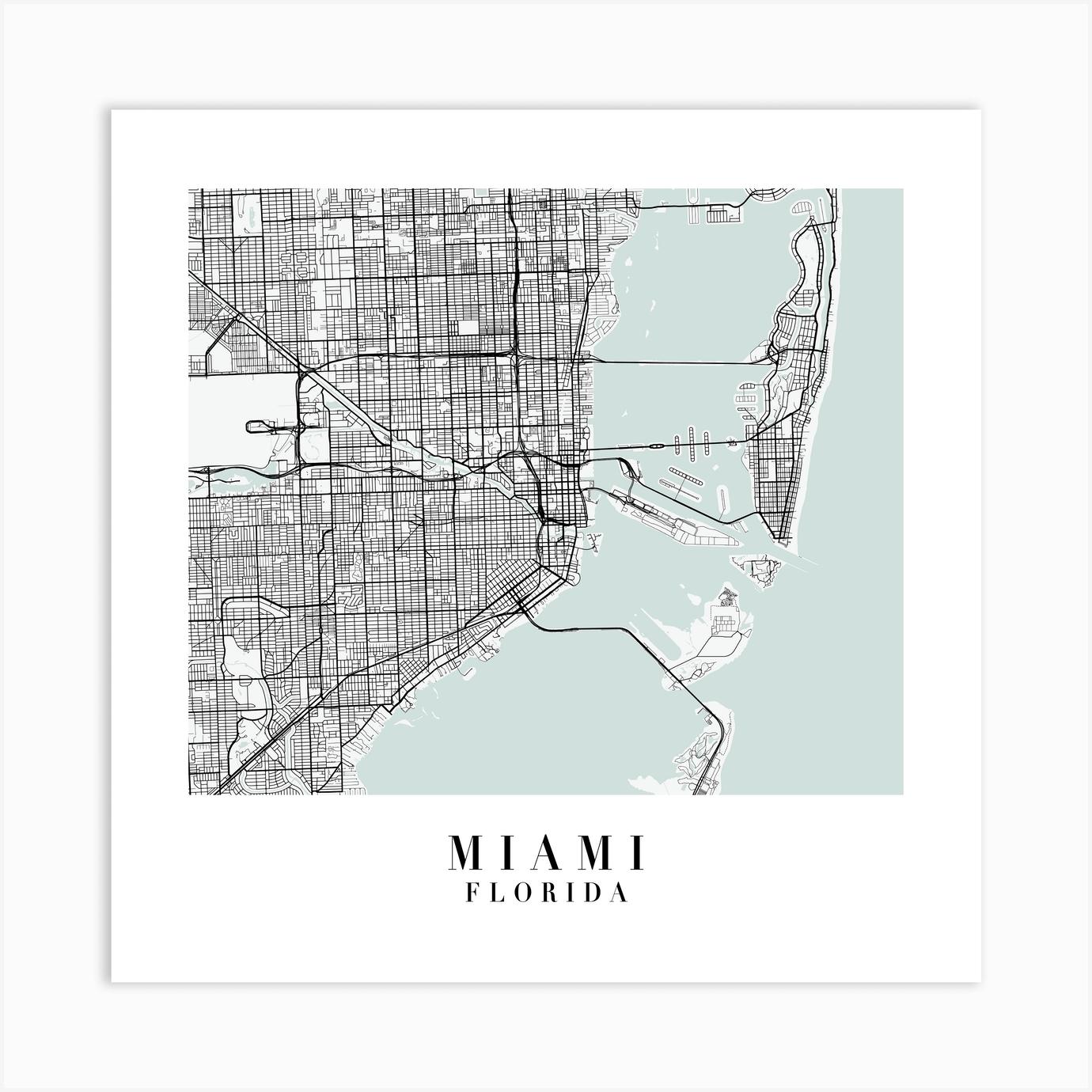 Miami Florida Street Map Minimal Color Square Art Print by Typologie Paper Co