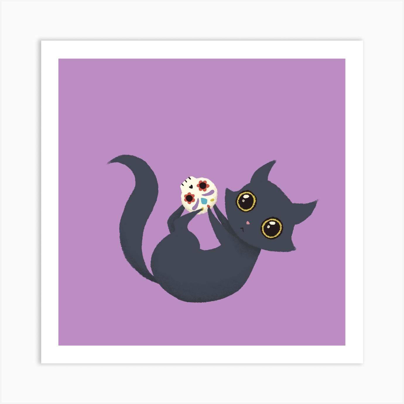 Kitty Sugar Skull Square Art Print by Laura Nagel