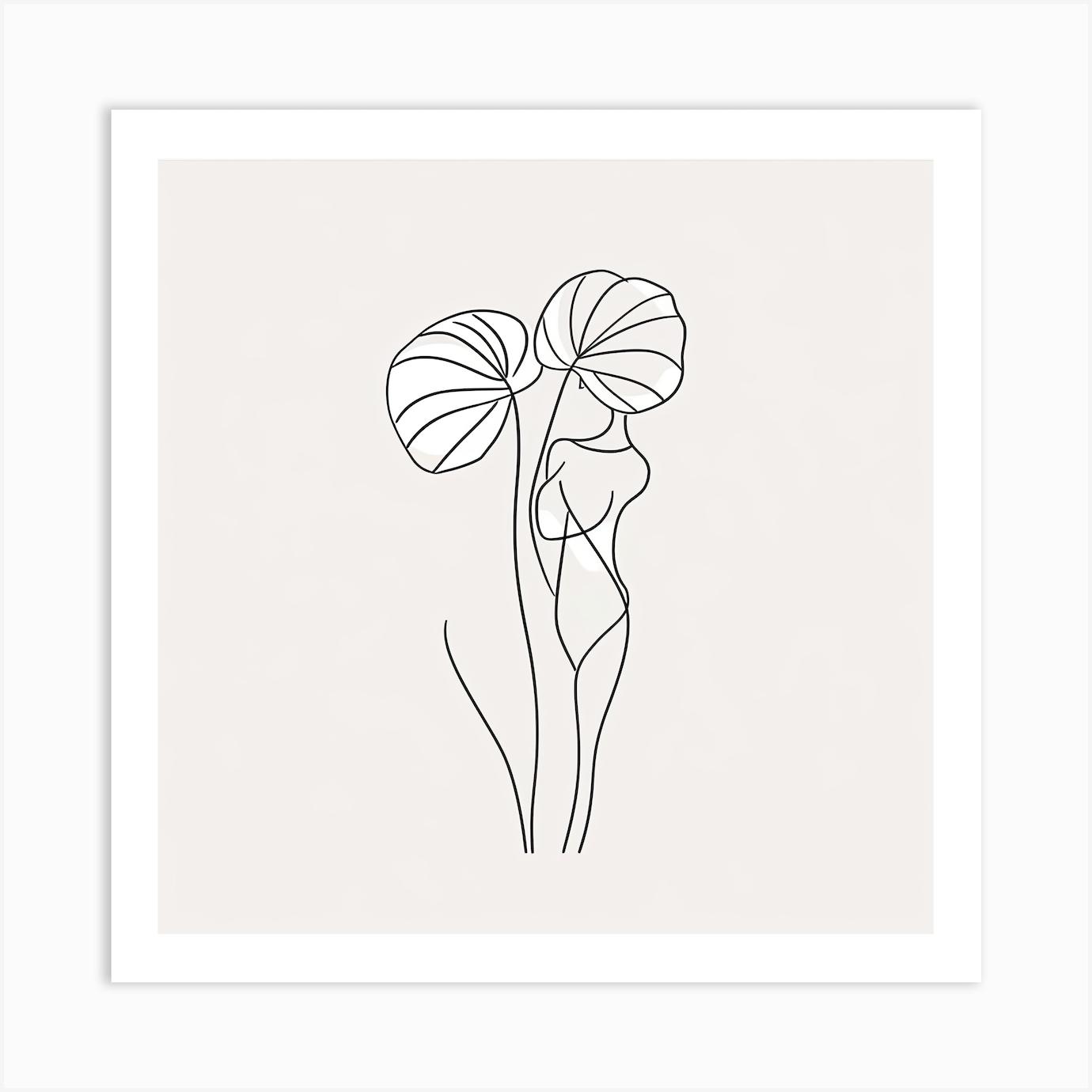 Line Art Woman Body And Leaf 4 Art Print by Essence Lines