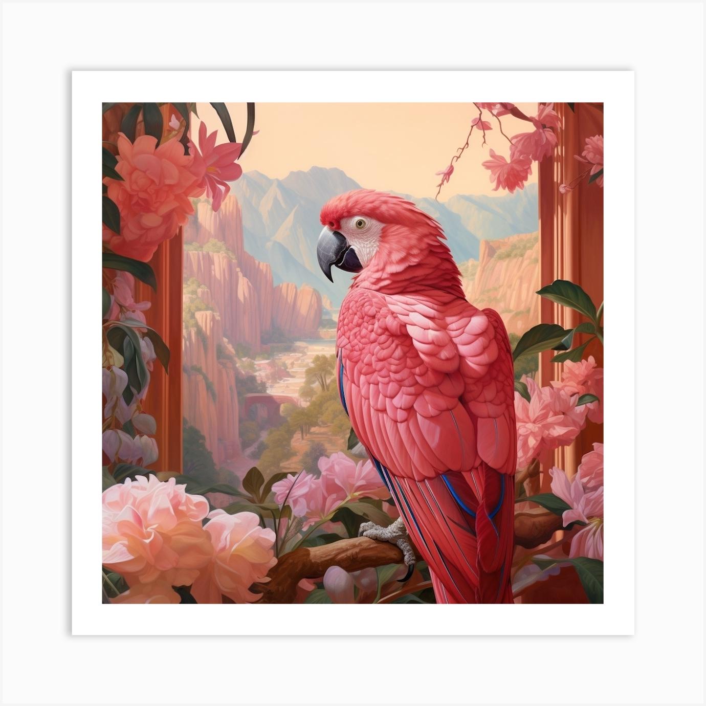 Macaw 3 Pink Jungle Animal Portrait Art Print by Tropic of Eden