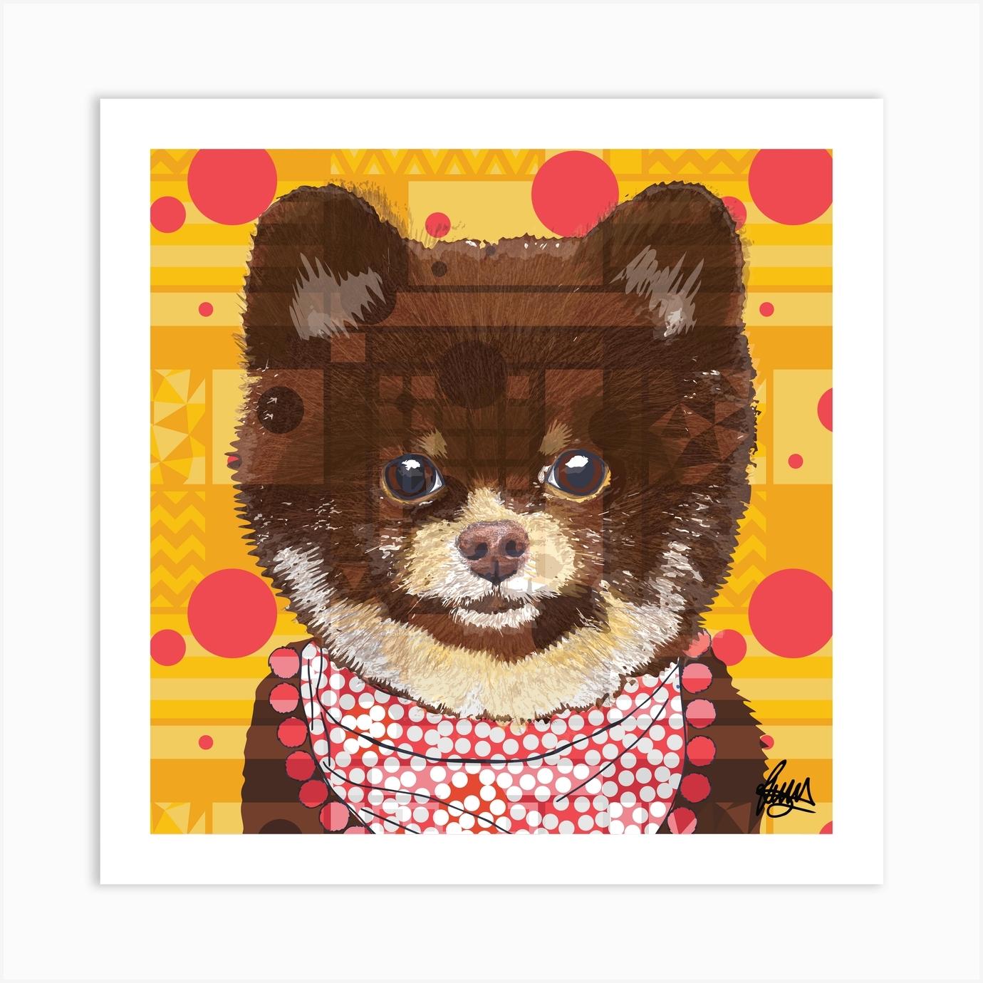 Kobe Pomeranian Dog Square Art Print by Rose Hill Designs