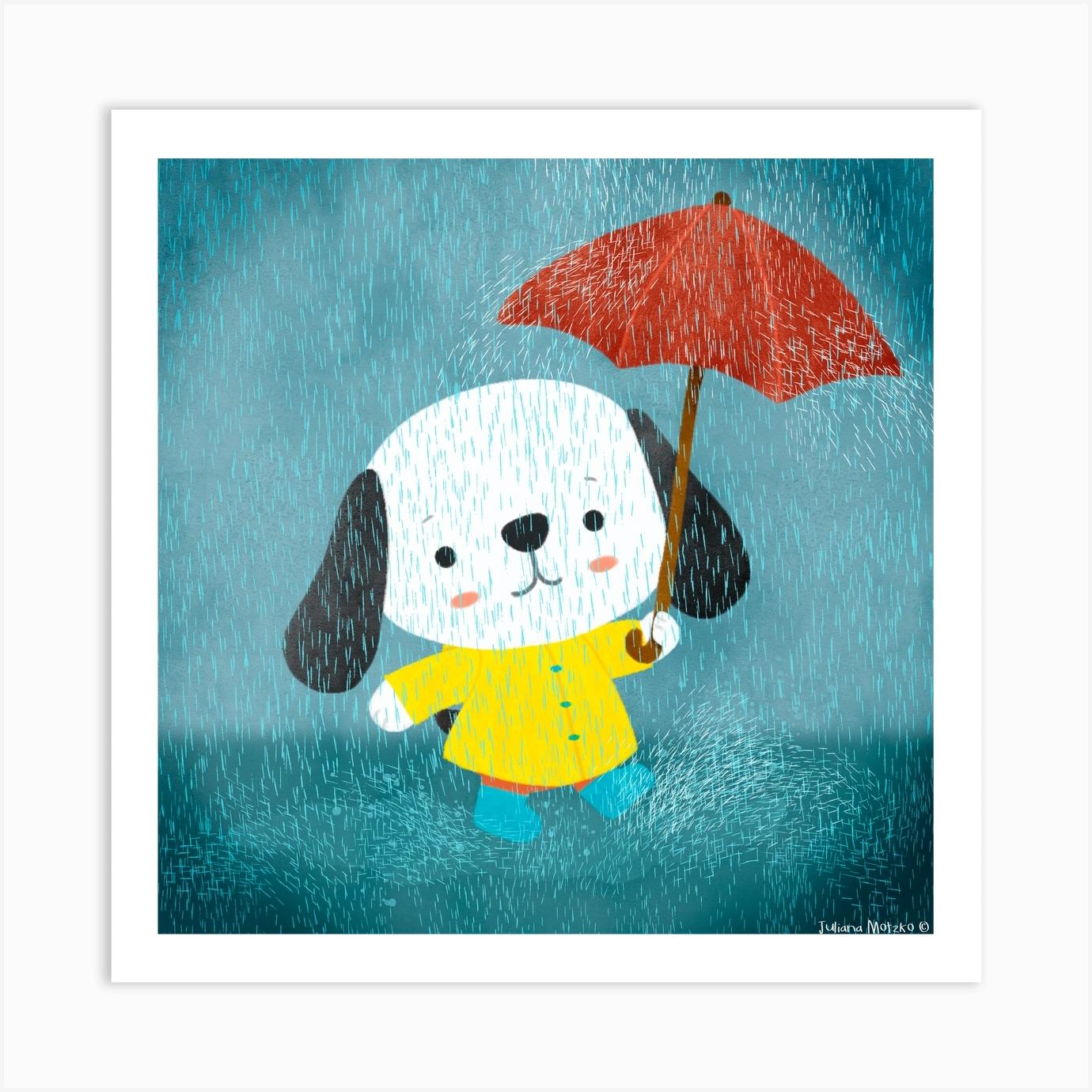 Dog In A Raincoat Square Art Print by Juliana Motzko