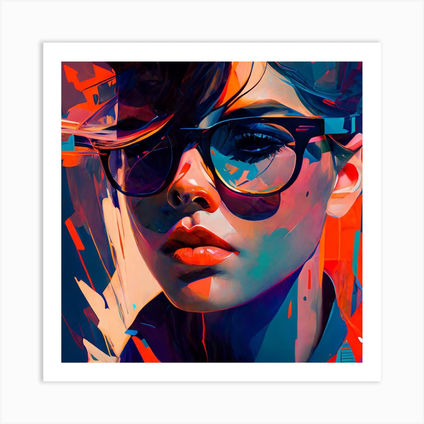 Beauty In Oversized Sunglasses Graffiti Style Print Art Print by Kiki Kitsune