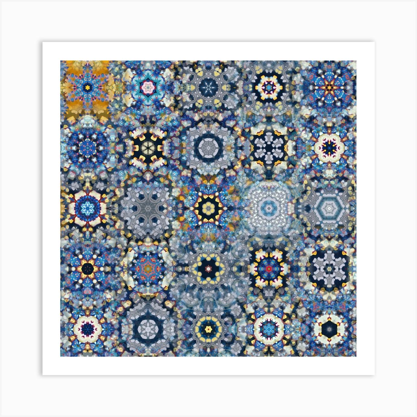 Blue Gold Snowflake Stars Poster