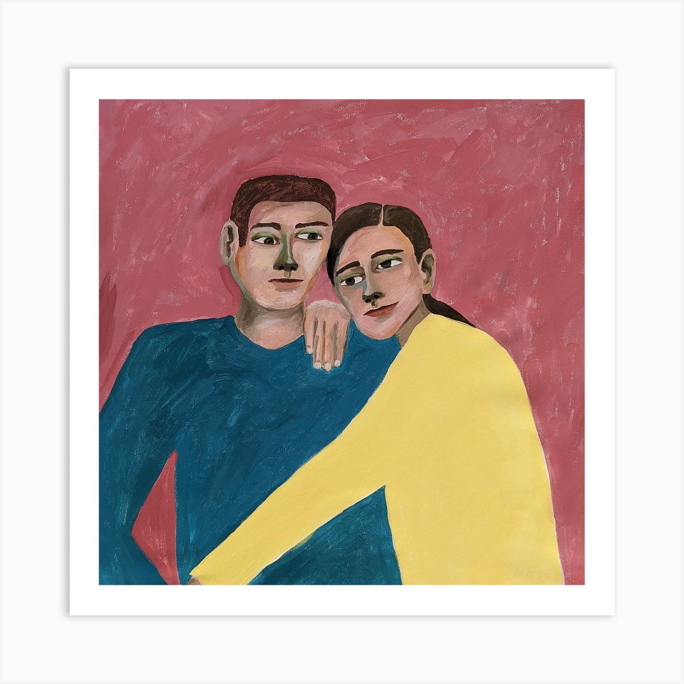 Couple in love hugging Art Print by Valza