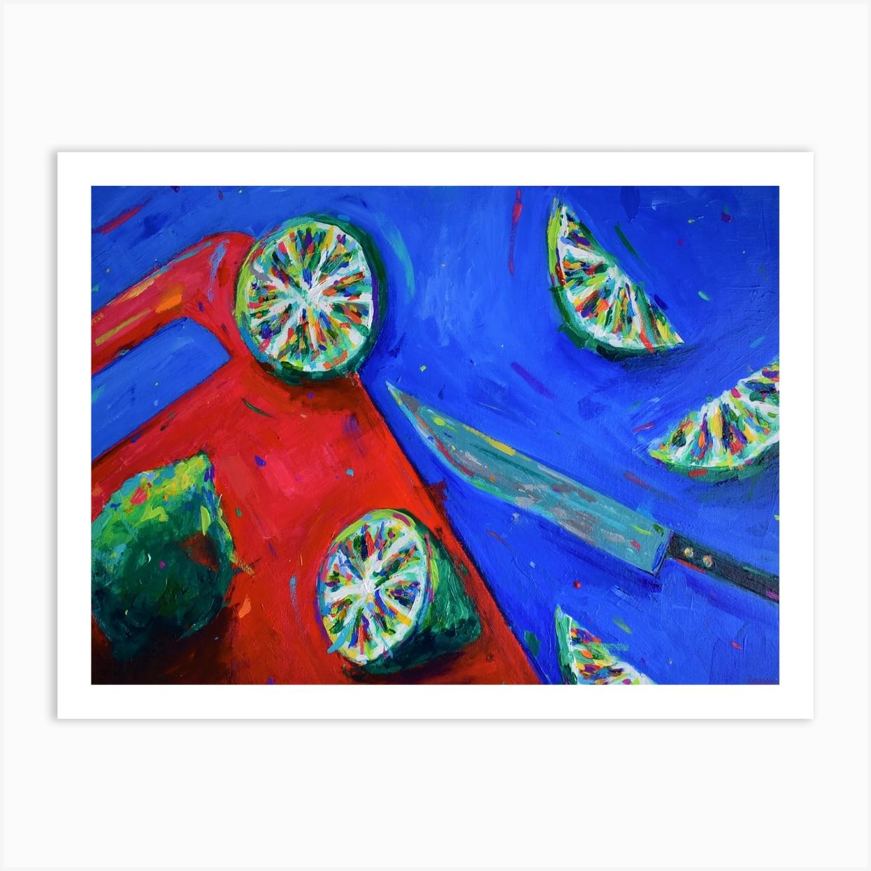 Limes On A Chopping Board Art Print by Dawn Underwood