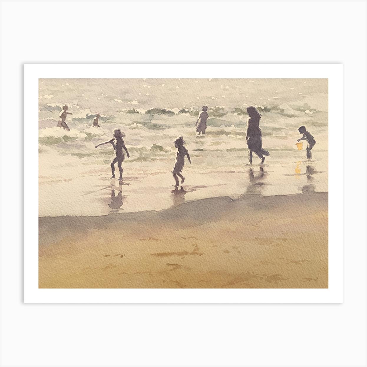 People at the Seaside Art Print by Sally Barton