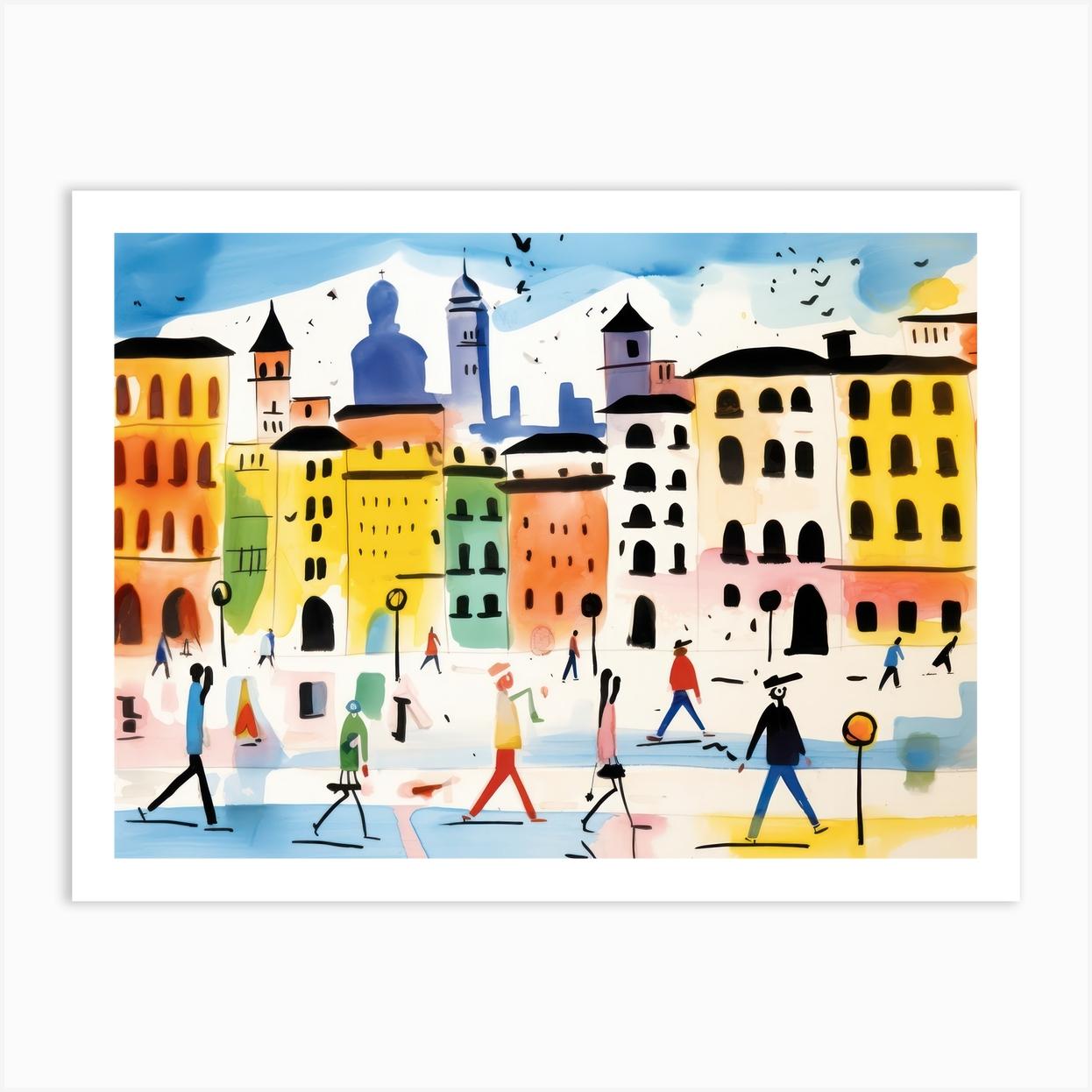 Milan Italy Cute Watercolour Illustration 1 Art Print by MedArt