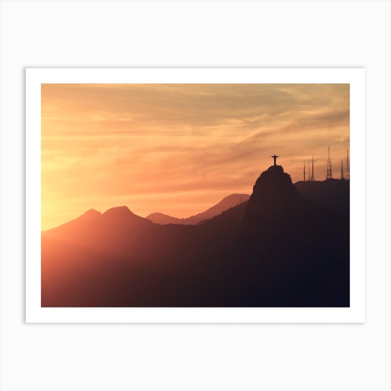 Sun And Christ The Redeemer In Rio De Janeiro Art Print by Graziella Granata