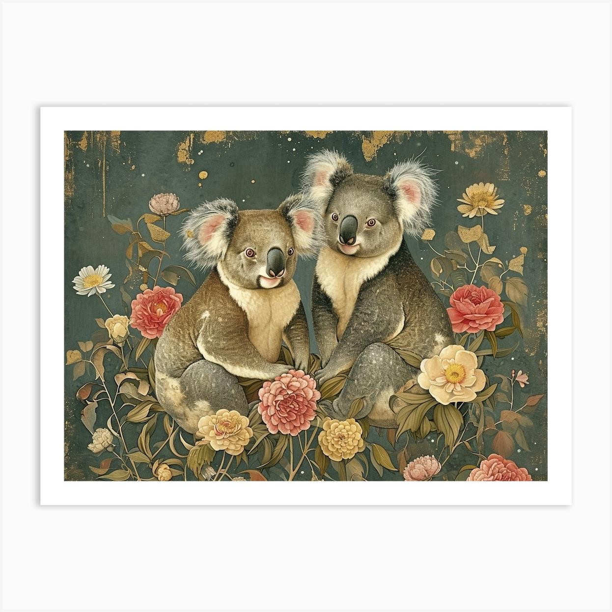 Floral Animal Illustration Koala 2 Art Print by Ritual Art Prints