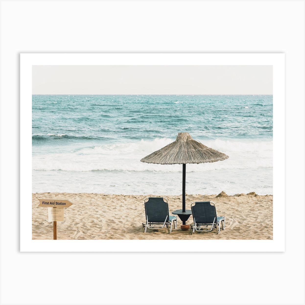 Mediterranean Sea Beach Chairs Art Print by Alameda