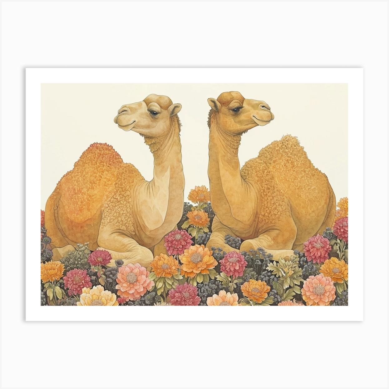 Floral Animal Illustration Camel 3 Art Print by Ritual Art Prints
