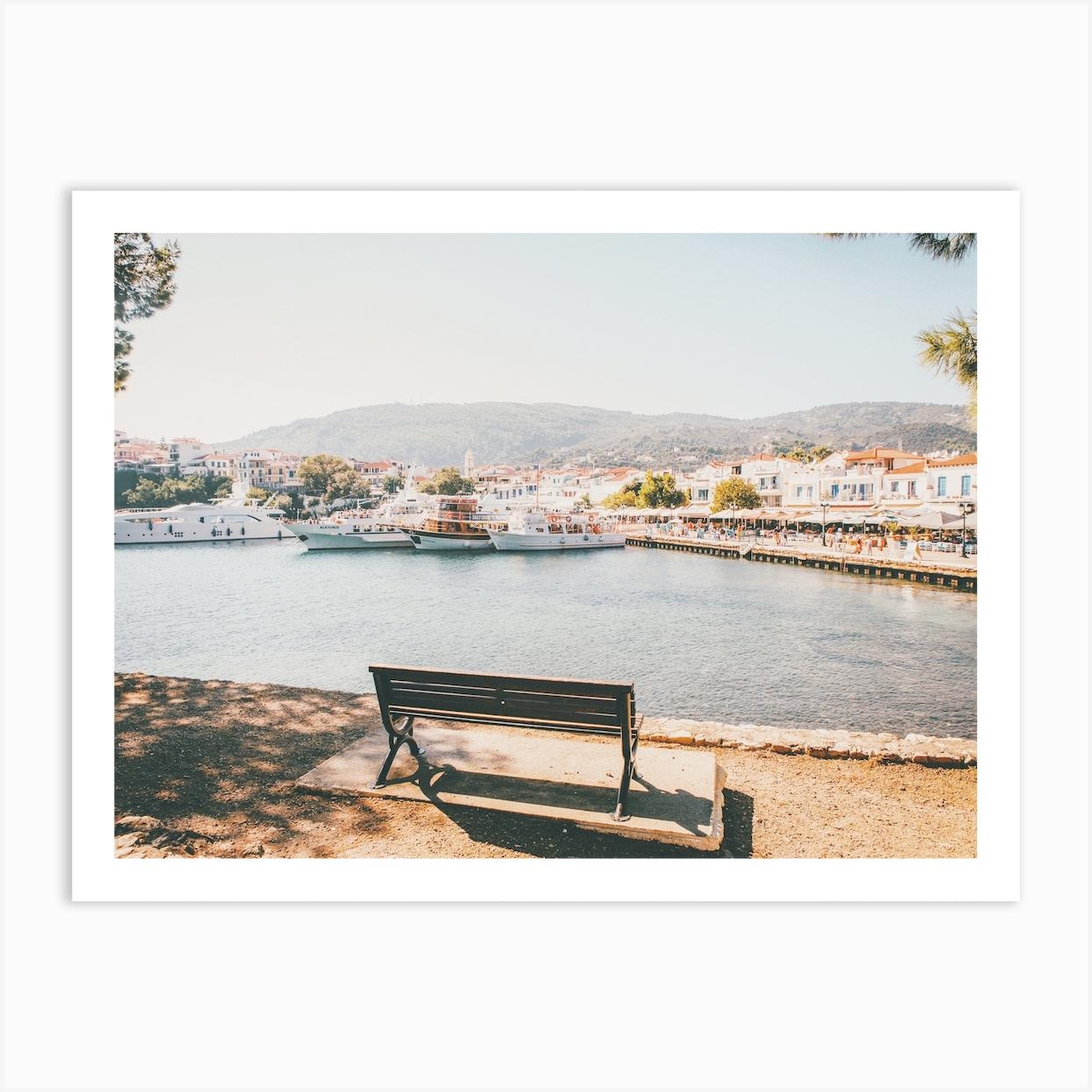 Bench Along River Art Print by Boho Styler Studio
