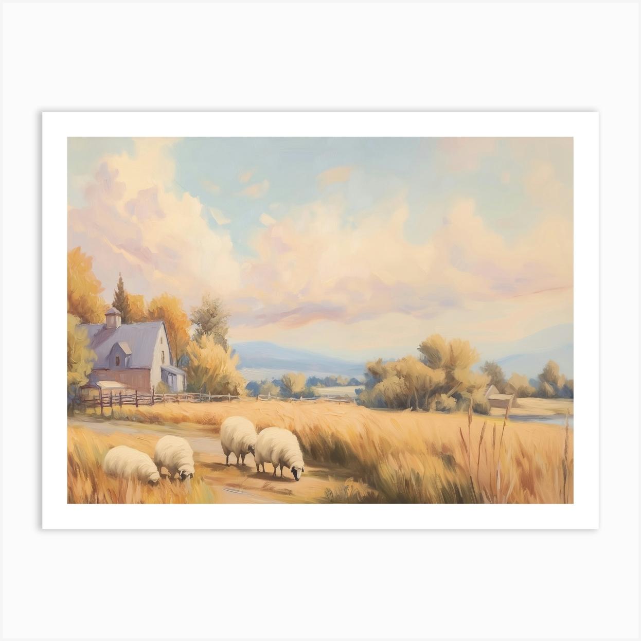Sheep In The Field Art Print by Melloi Art Prints