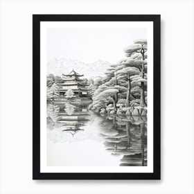 屏風　Sumi-e a painting in black ＆white Vintage Samurai Sumi E Print, Digital Download, Printable
