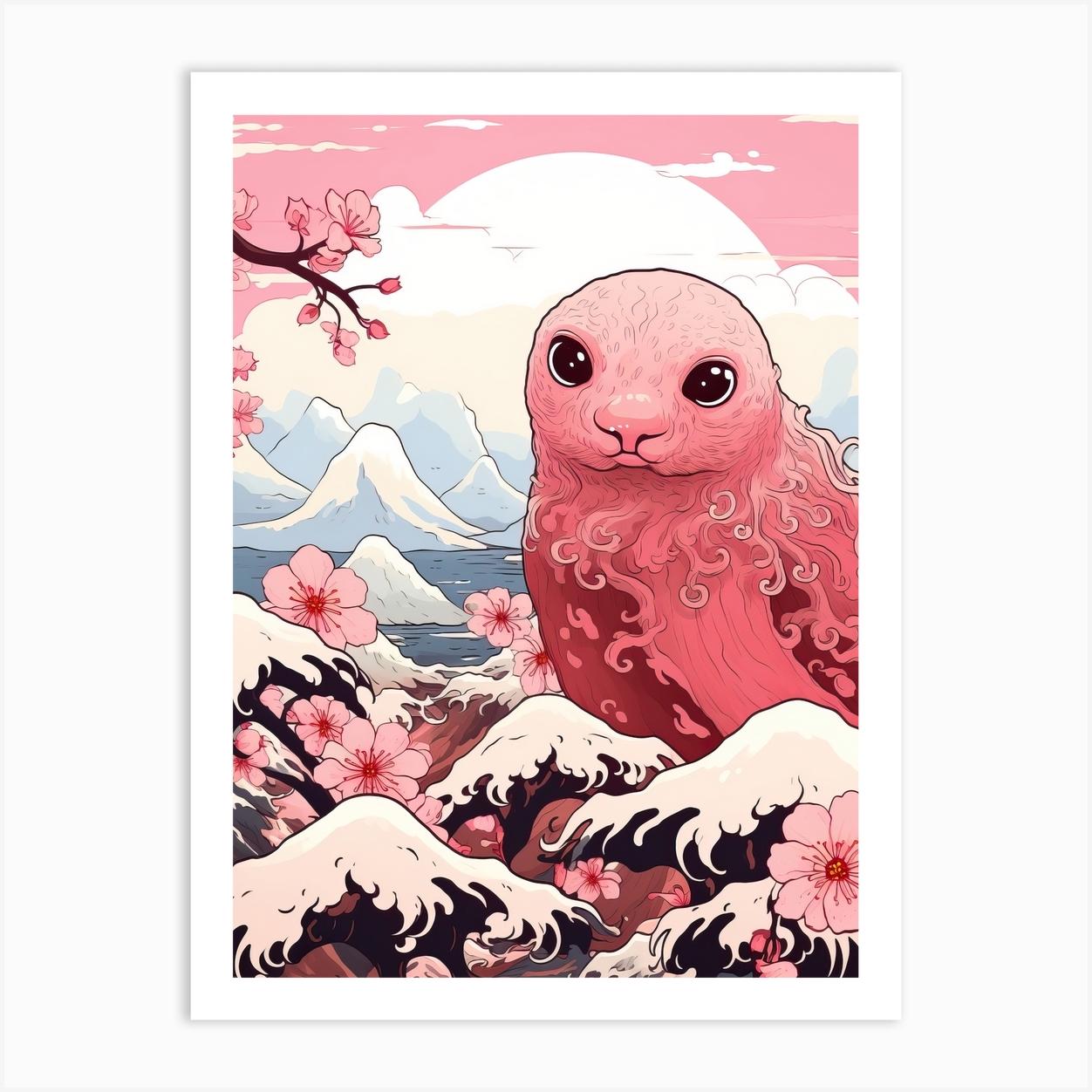 Otter Animal Drawing In The Style Of Ukiyo E 4 Art Print by Ukiyo-e Wonders