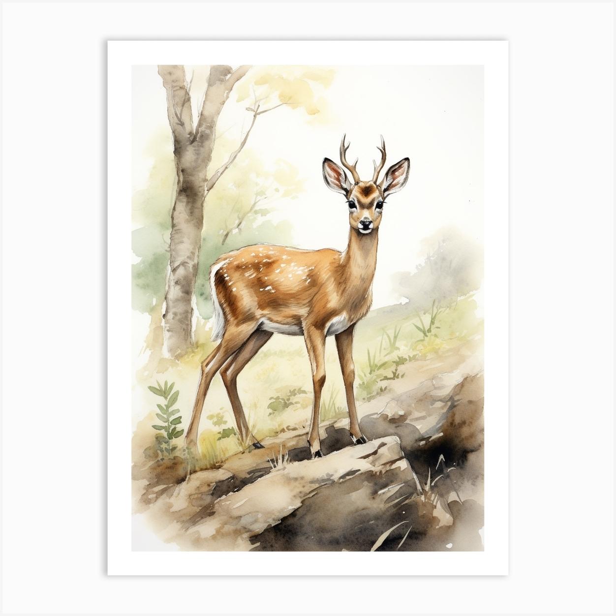 Storybook Animal Watercolour Gazelle 2 Art Print by Scribble Studio