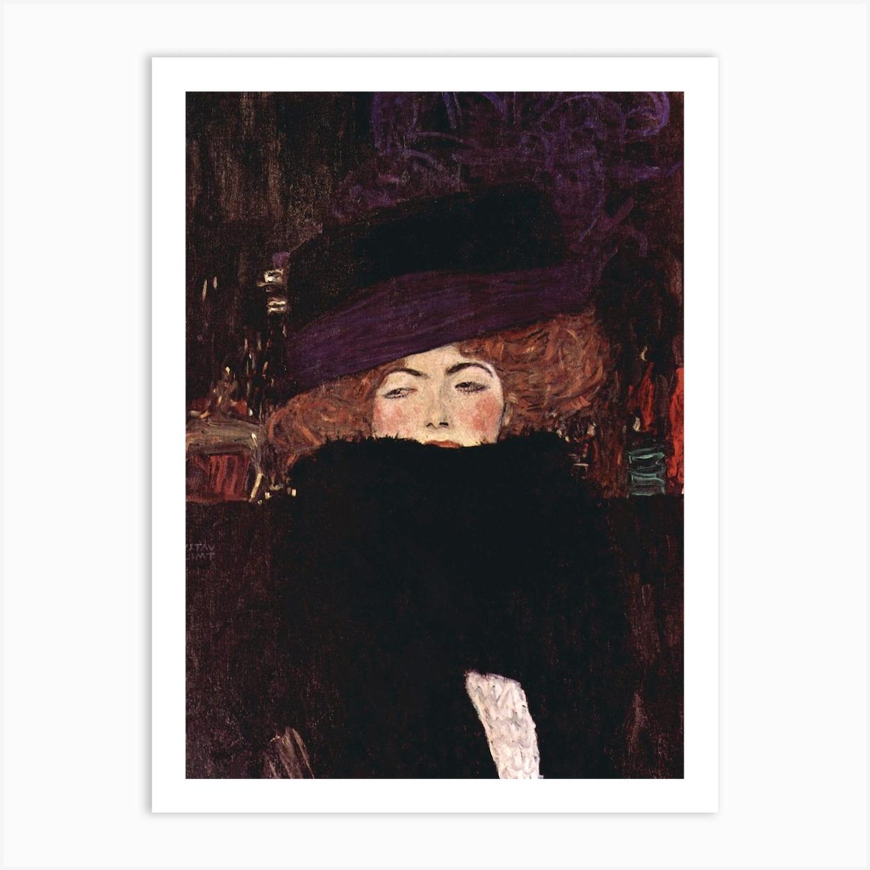 Dame Mit Hut Und Federboa, Gustav Klimt Art Print by Fy! Classic Art Prints and Posters