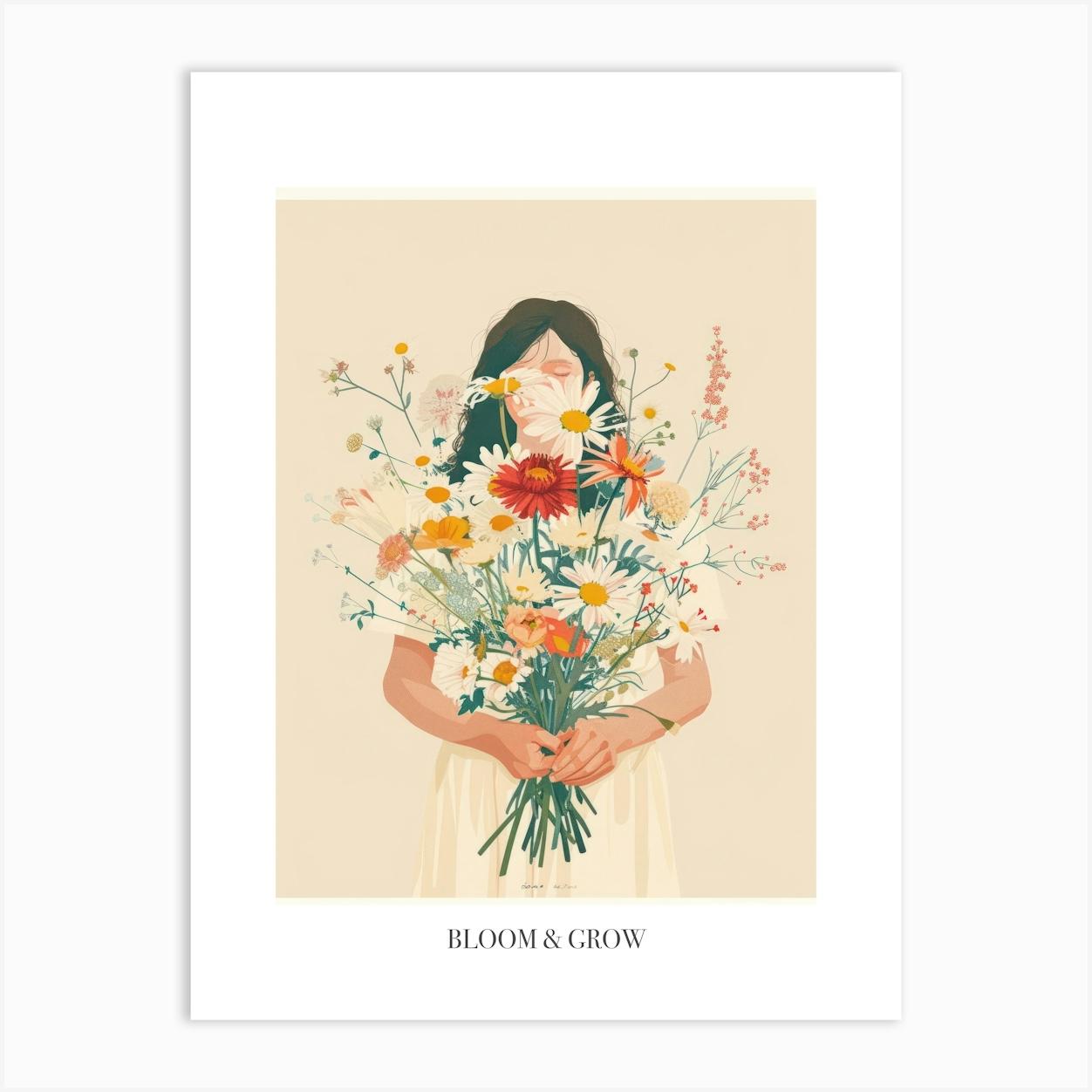 Bloom And Grow Spring Girl With Wild Flowers 7 Art Print by Dreamy Seasons Art